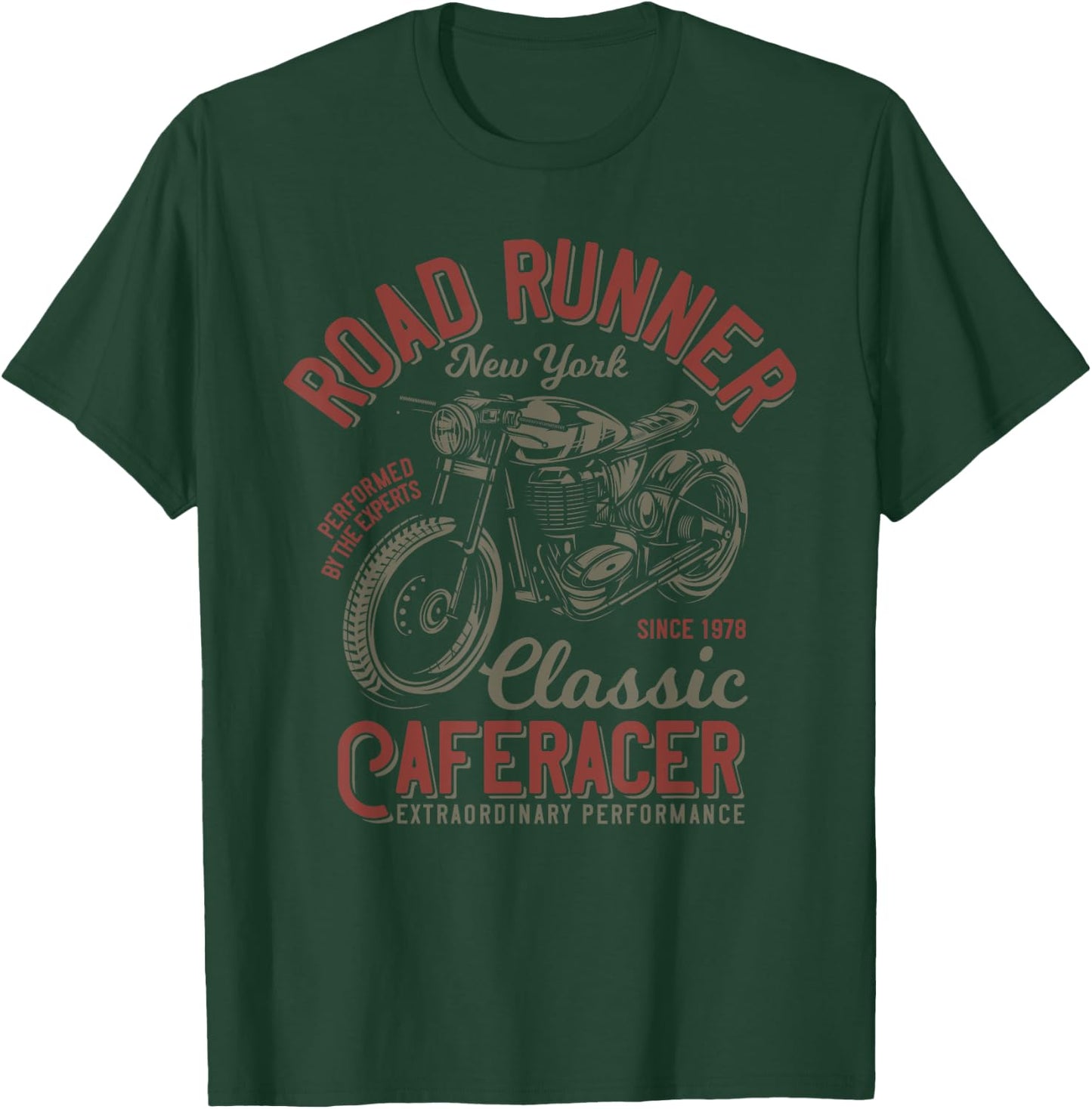 Road Runner New York Cafe Racer Retro Vintage Motorcycle T-Shirt - T-Shirt | Forest