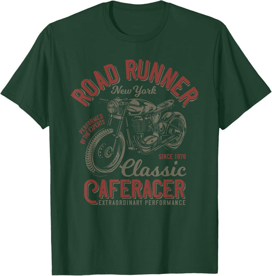 Road Runner New York Cafe Racer Retro Vintage Motorcycle T-Shirt - T-Shirt | Forest