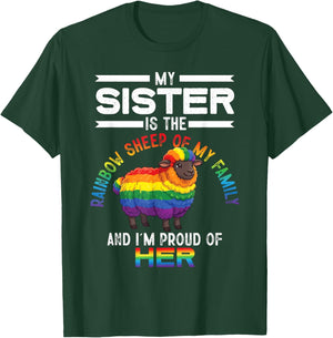 Proud of Sister Pride Rainbow Sheep Queer Ally Party LGBTQ T-Shirt - T-Shirt | Forest