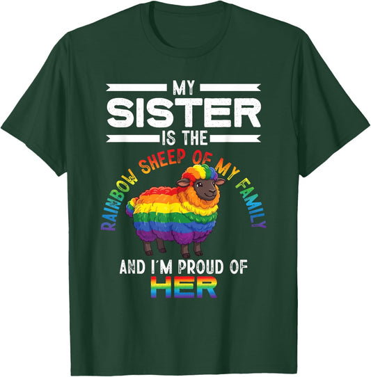 Proud of Sister Pride Rainbow Sheep Queer Ally Party LGBTQ T-Shirt - T-Shirt | Forest