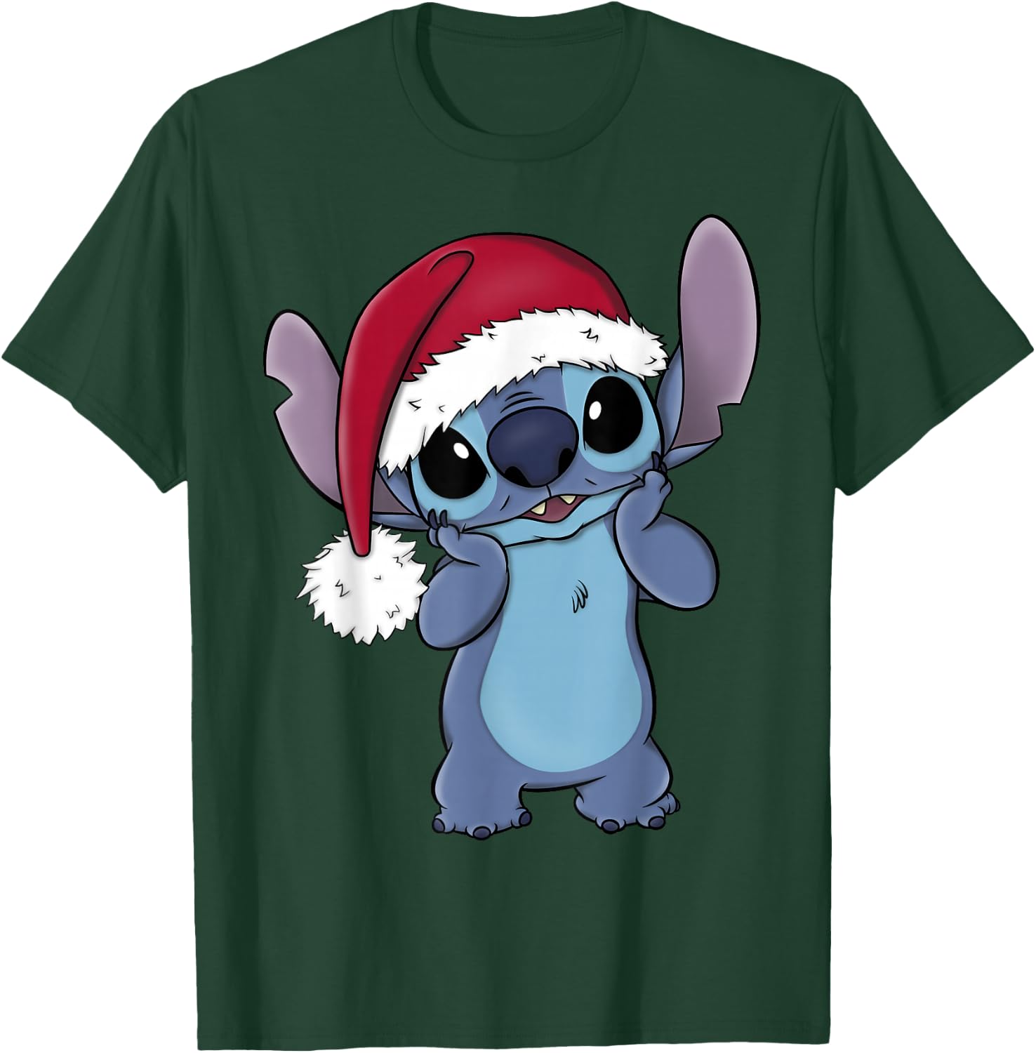 Disney Lilo & Stitch Christmas Santa Hat Stitch Portrait Short Sleeve Black T-Shirt - T-Shirt | Forest