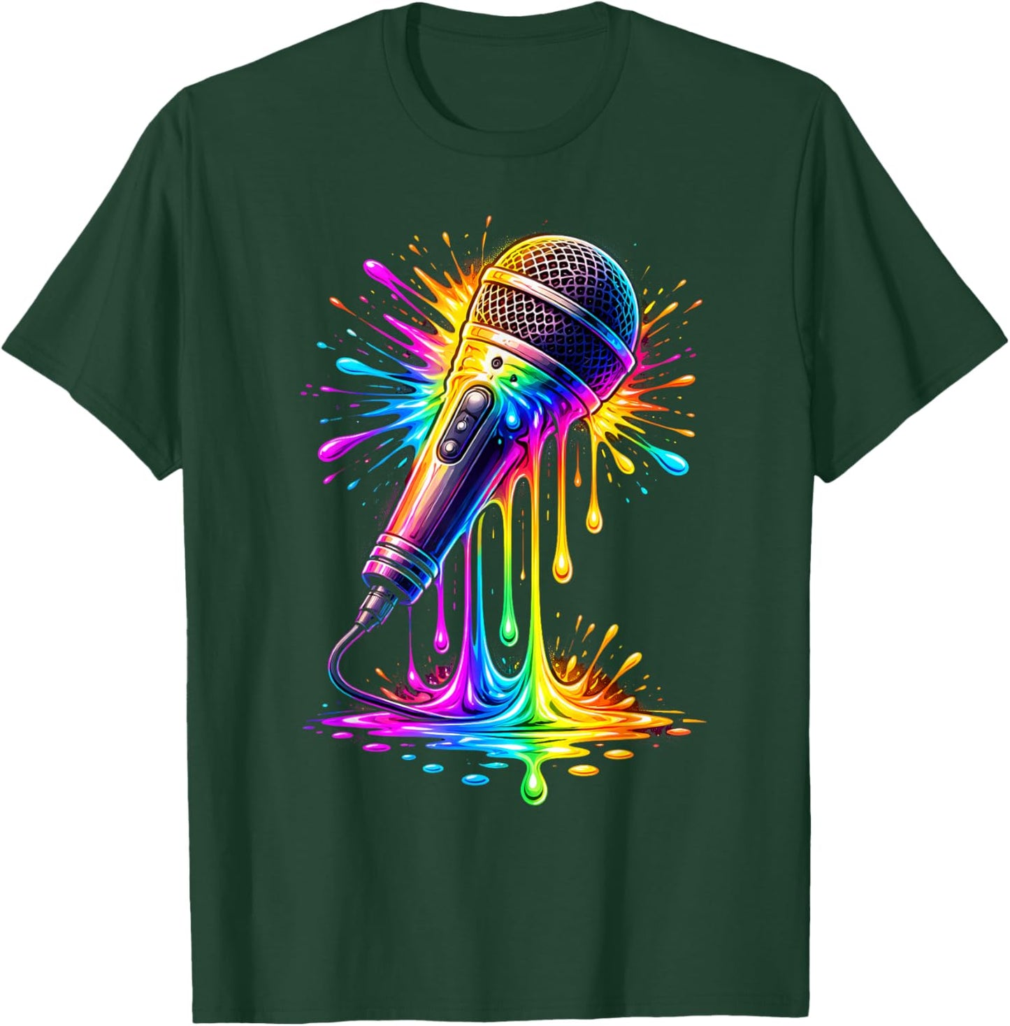Color Splash Microphone Singer Music Graphic T-Shirt - T-Shirt | Forest