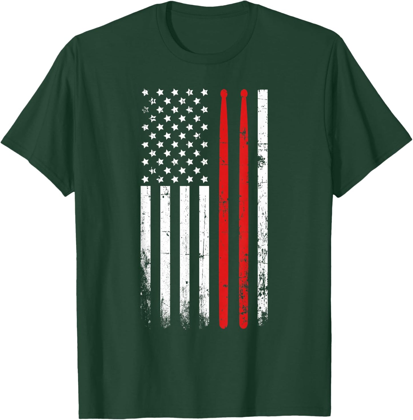Drum Sticks on a Vintage American Flag for Drummers T-Shirt - T-Shirt | Forest