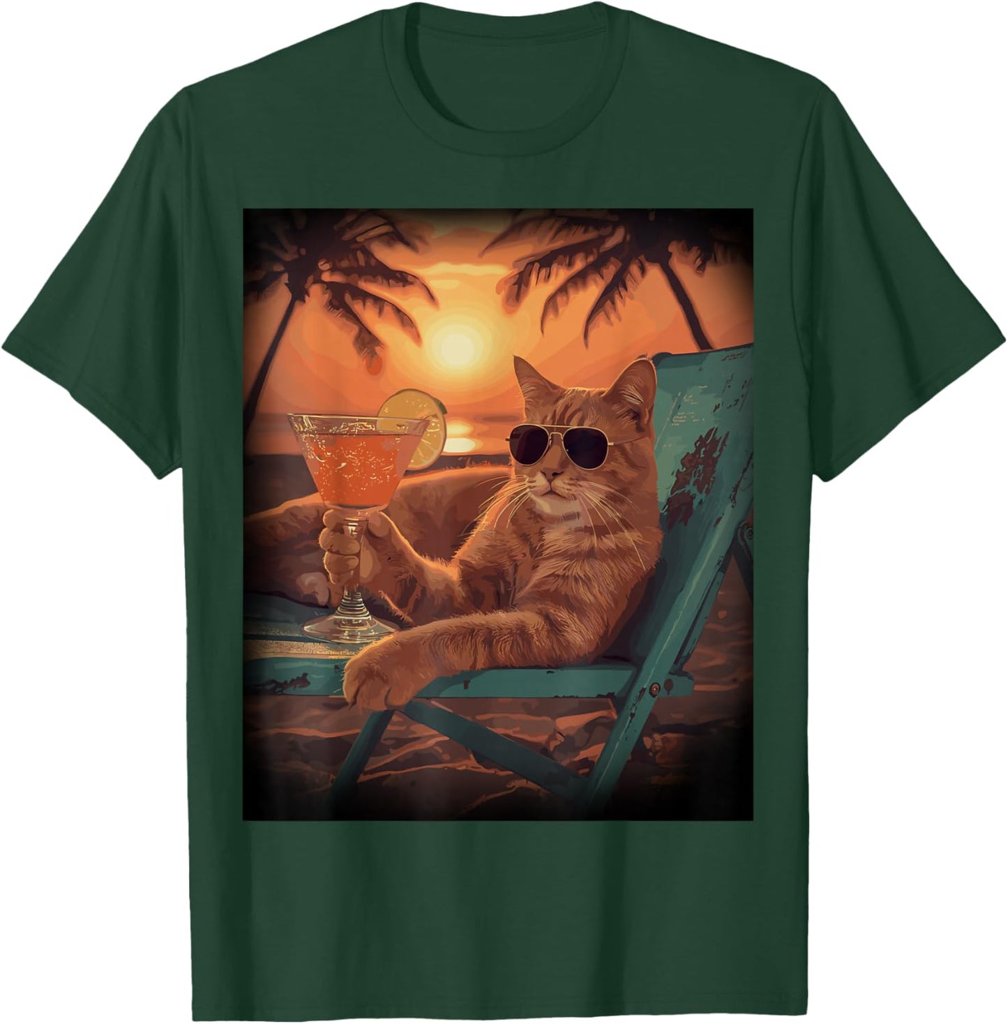 Chillin Cat Vacation Sun Glasses Beach Palm Tree T-Shirt - T-Shirt | Forest