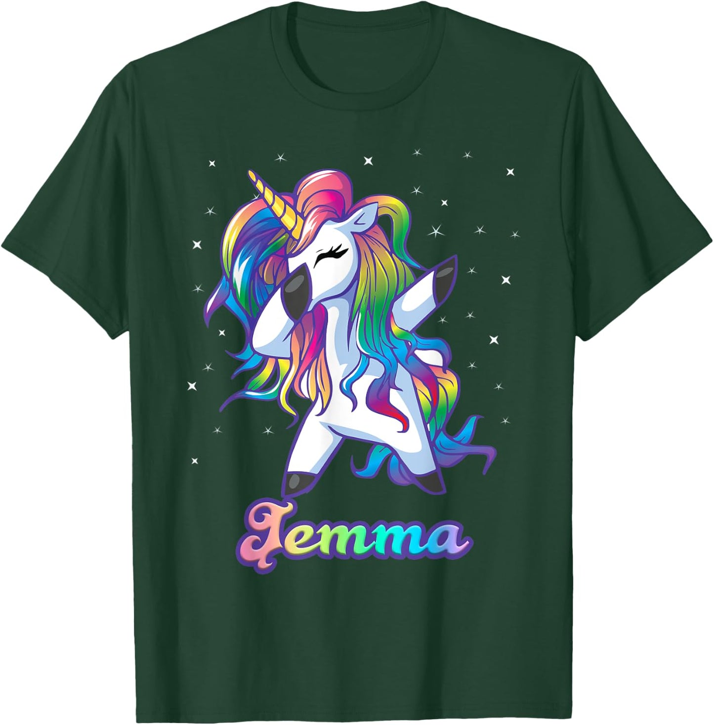 JEMMA Name Personalized Custom Rainbow Unicorn Dabbing T-Shirt - T-Shirt | Forest