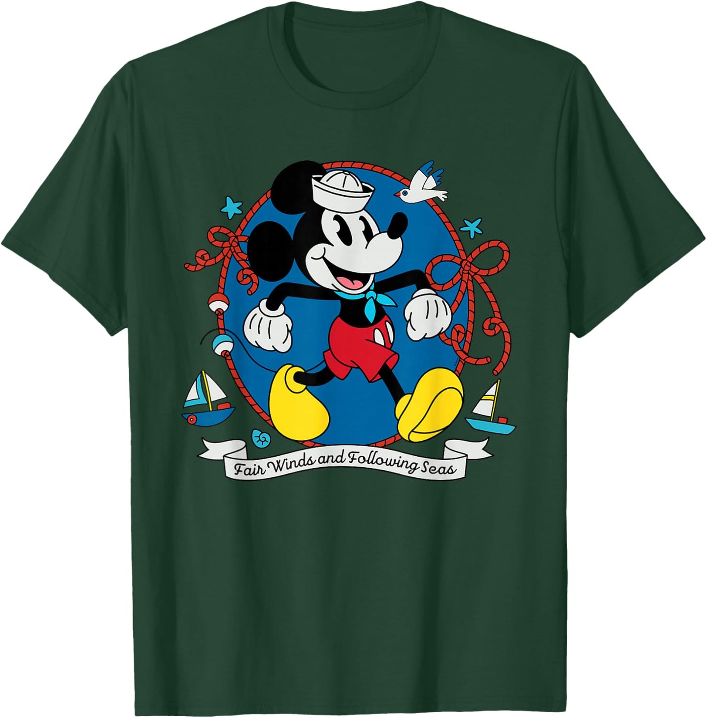 Disney Cruise Sailor Mickey Mouse Fair Winds Vacation at Sea T-Shirt - T-Shirt | Forest