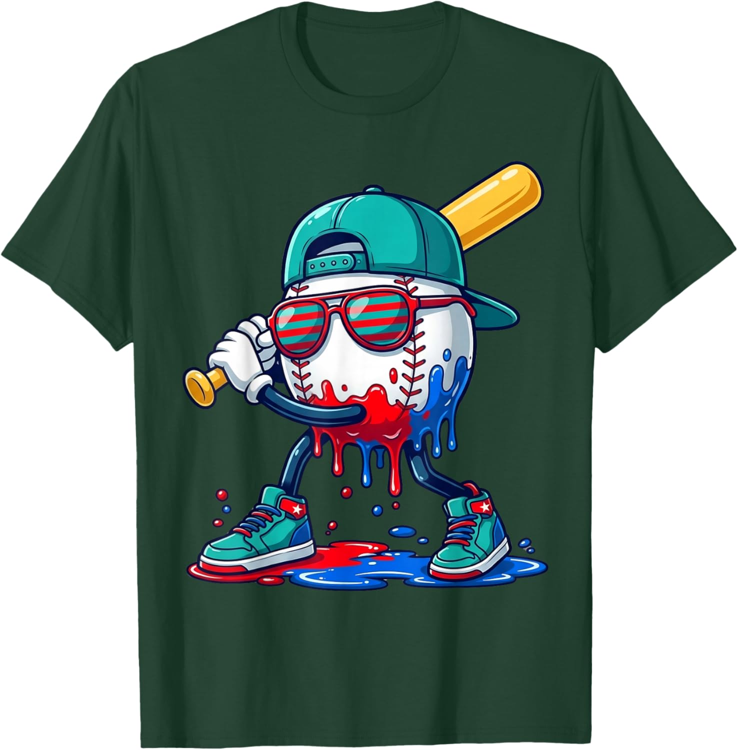 Baseball Drip for Boys Ice Cream Drip Baseball Sport Lover T-Shirt - T-Shirt | Forest