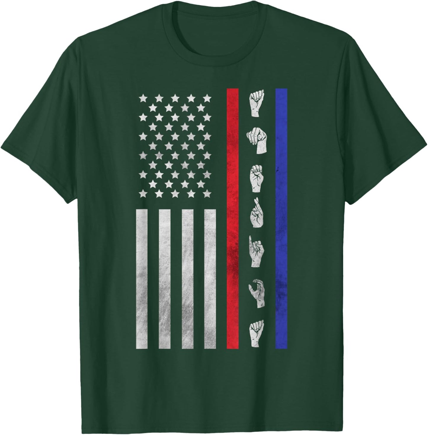 American Flag ASL Shirt American Sign Language America USA T-Shirt - T-Shirt | Forest