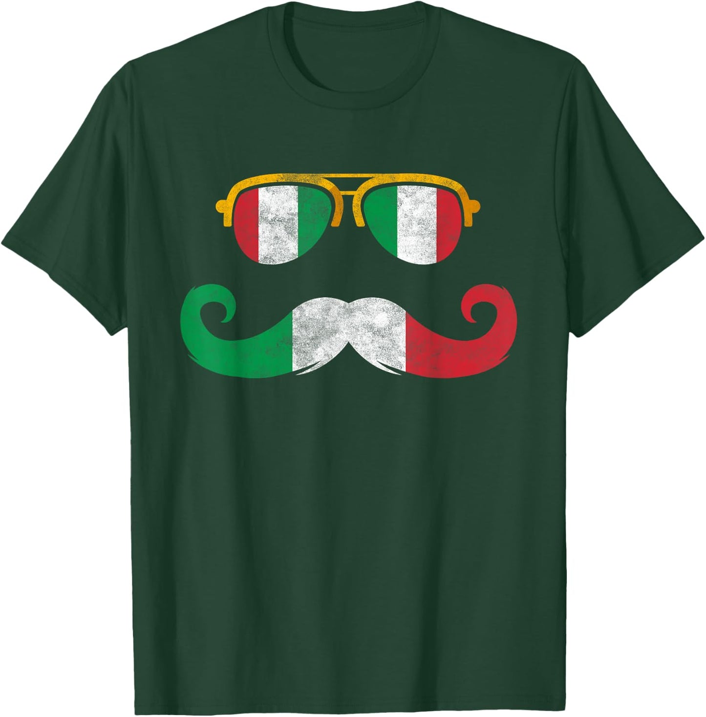 Italian Flag Sunglasses Moustache Italian Flags T-Shirt - T-Shirt | Forest