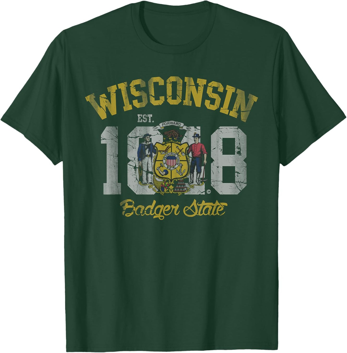 Wisconsin Badger State Flag Vintage Fade T-Shirt - T-Shirt | Forest