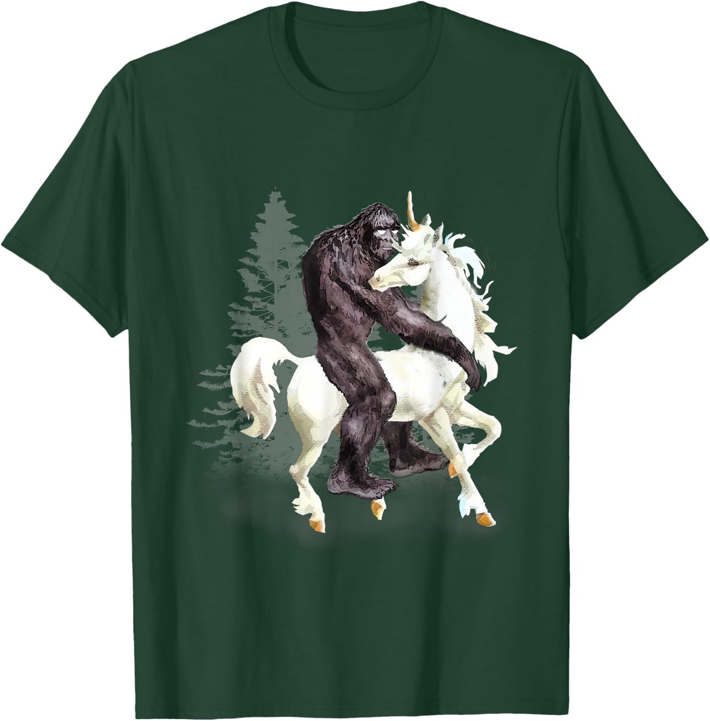 Bigfoot Sasquatch Riding Unicorn Funny Cute Gift T-Shirt - T-Shirt | Forest