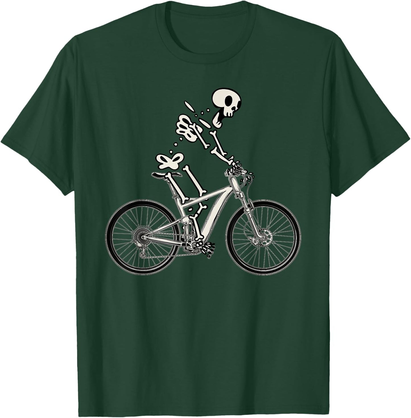 Bike Funny Skeleton On Bicycle Biker Mountain Bike T-Shirt - T-Shirt | Forest
