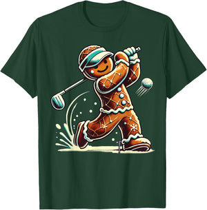 Gingerbread Playing Golf ball Christmas Golf lover Xmas T-Shirt - T-Shirt | Forest