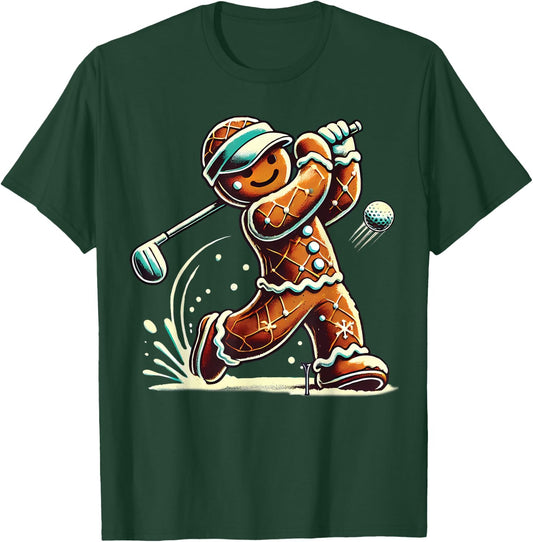 Gingerbread Playing Golf ball Christmas Golf lover Xmas T-Shirt - T-Shirt | Forest