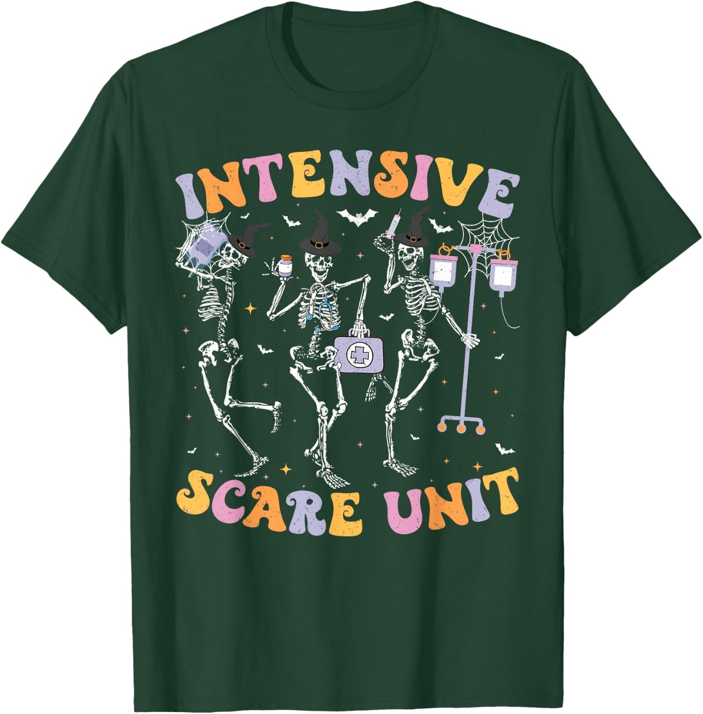 Halloween Intensive Care Scare Unit Skeleton ICU Nursing T-Shirt - T-Shirt | Forest