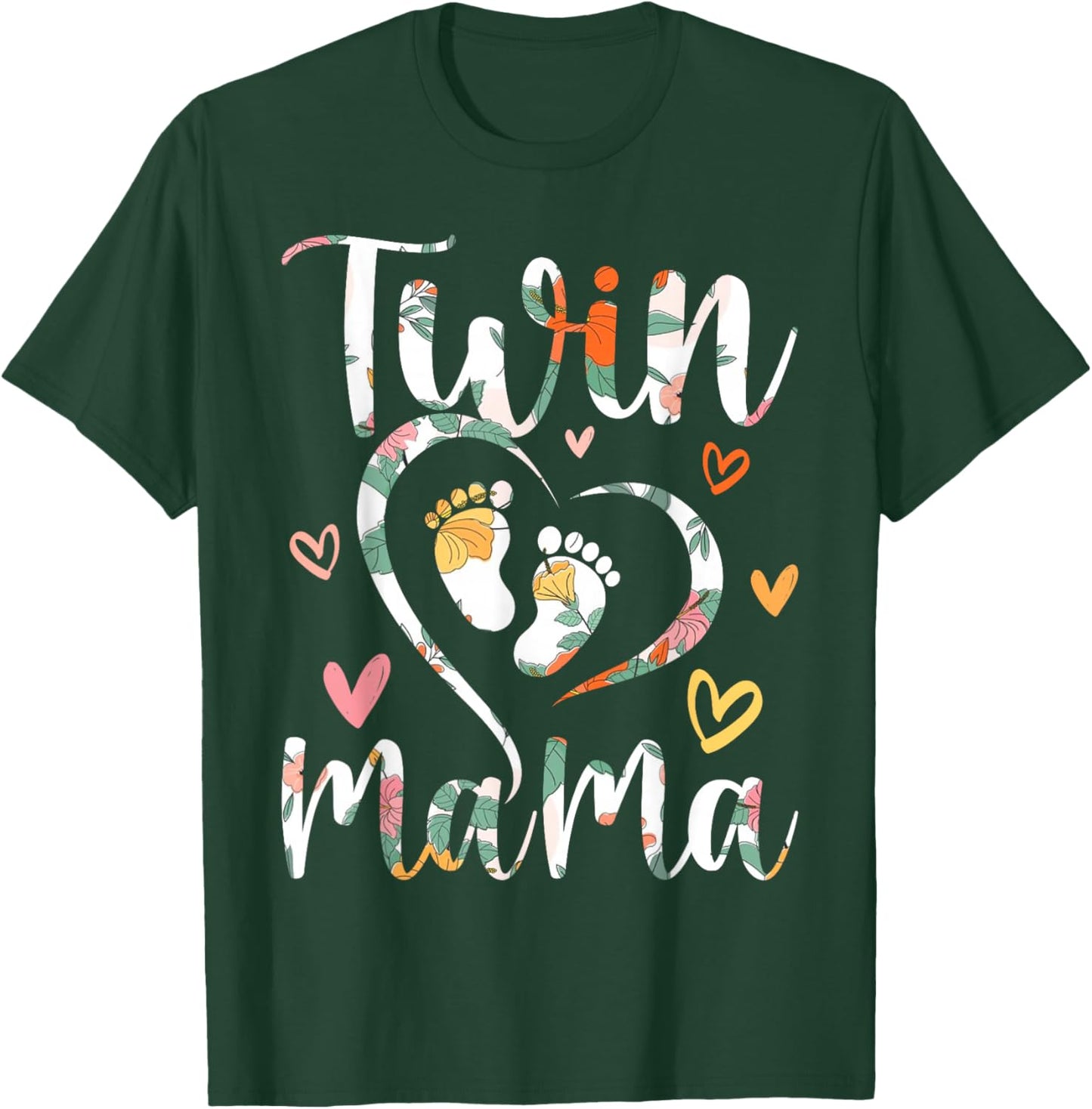 Floral Twin Mama Mom to Be Pregnant with Twins T-Shirt - T-Shirt | Forest