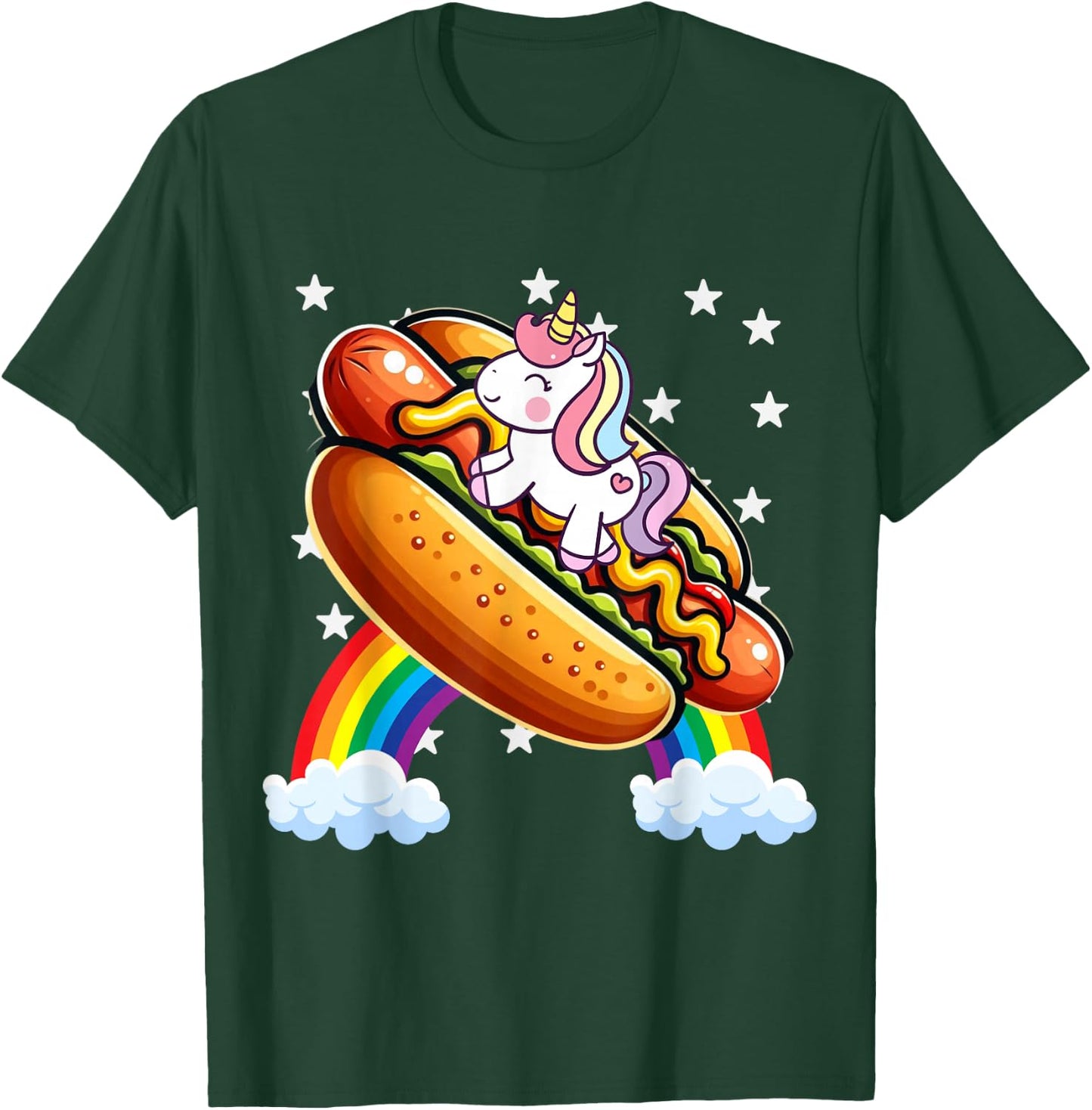 Unicorn Riding Hot Dog Boys Girls Women Kids Teens Adults T-Shirt - T-Shirt | Forest