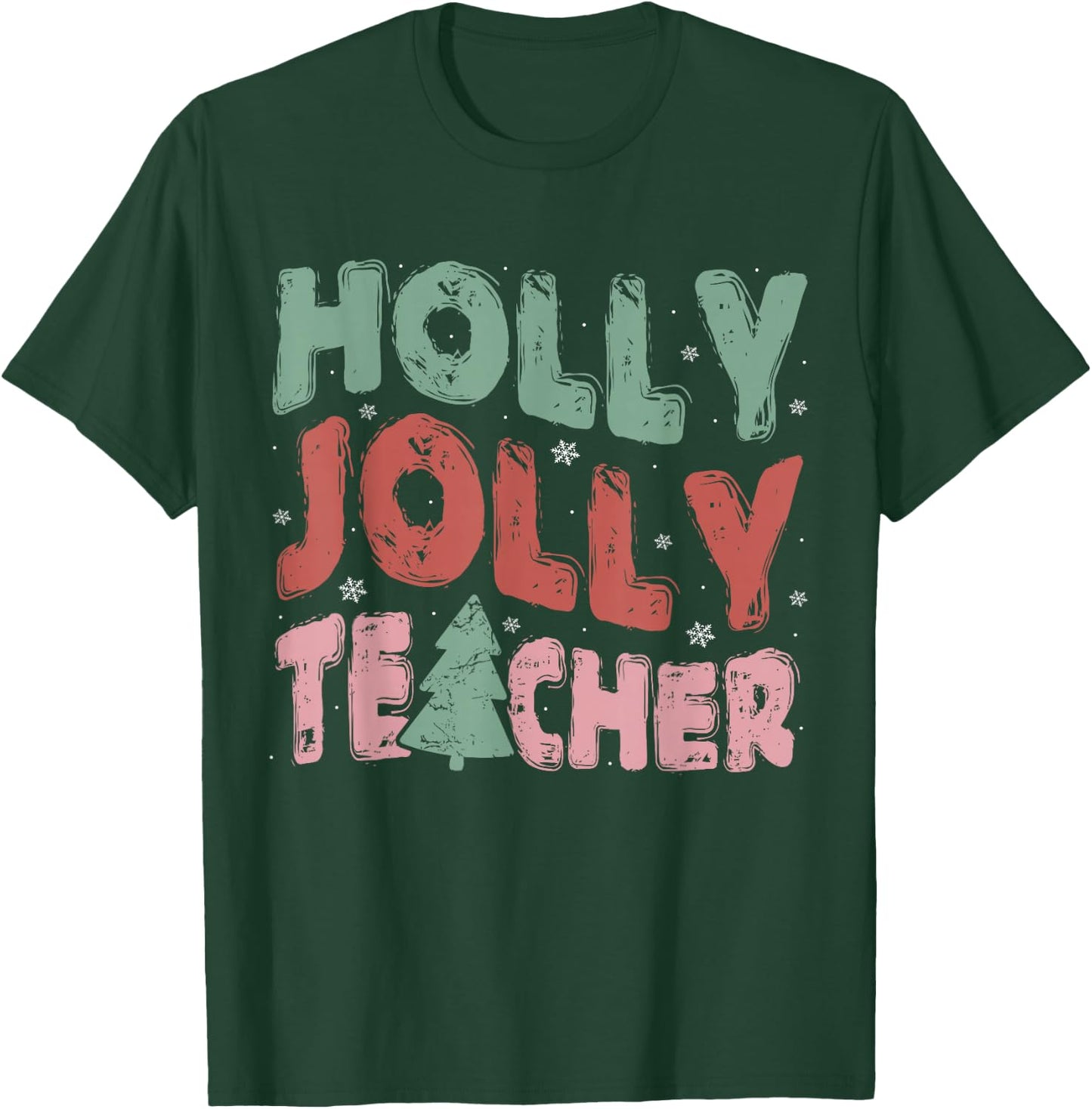 Merry Christmas 2024 Teacher Holiday Women Outfits Jolly Holly Teacher Christmas Tree Xmas Holiday Teaching - Black, Small, Short Sleeve, , Women, Holiday Teacher T-Shirt - T-Shirt | Forest
