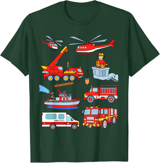 Firetruck Boys Men Firefighter Fireman Fire Engine Truck T-Shirt - T-Shirt | Forest