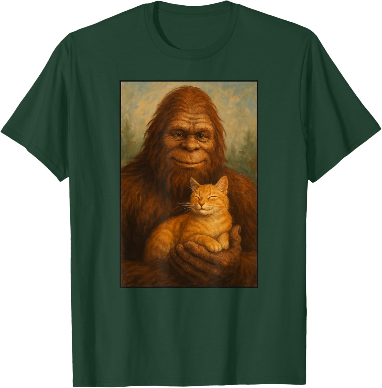 Bigfoot Orange Cat Painting Art Sasquatch Men Women Kids T-Shirt - T-Shirt | Forest