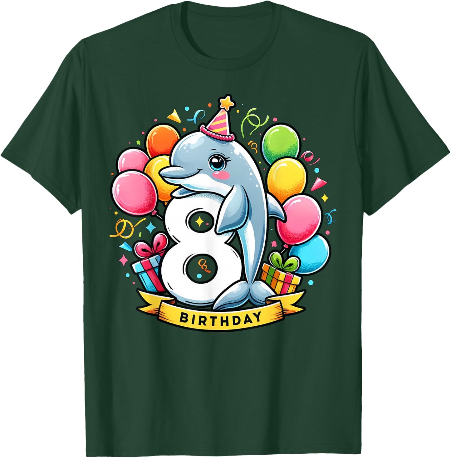 Dolphin 8th birthday boy girl 8 years old eight Dolphin T-Shirt - T-Shirt | Forest
