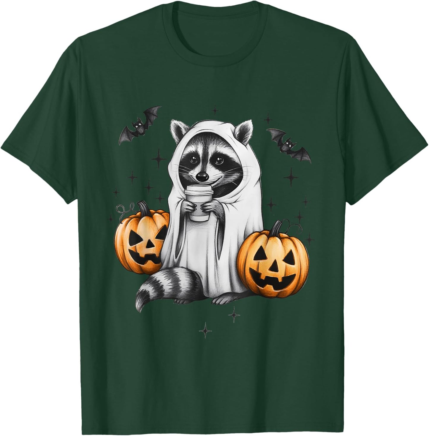 Cute Ghost Raccoon Pumpkin Halloween Raccoon T-Shirt - T-Shirt | Forest