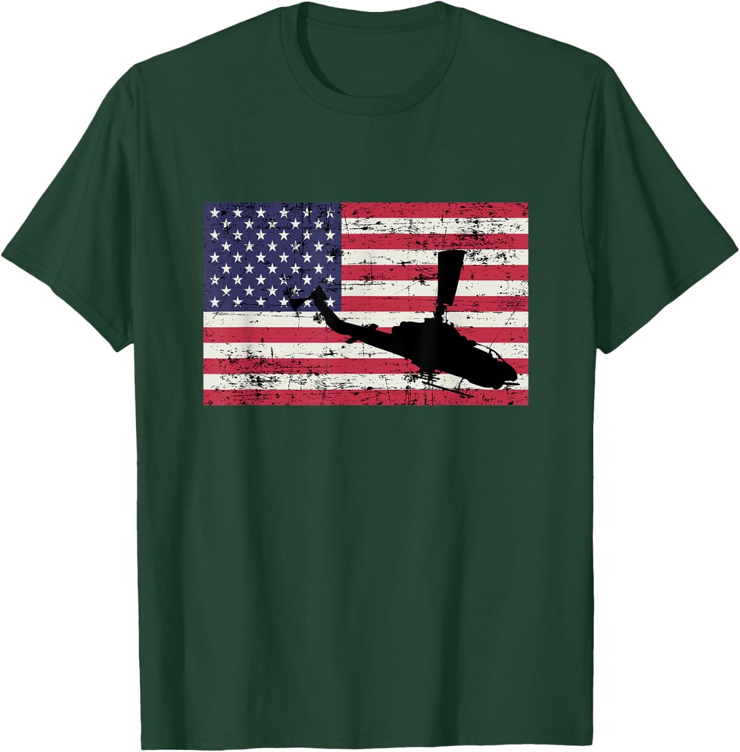 Patriotic AH-1 Cobra Attack Helicopter American flag Women Kids Men T-Shirt - T-Shirt | Forest