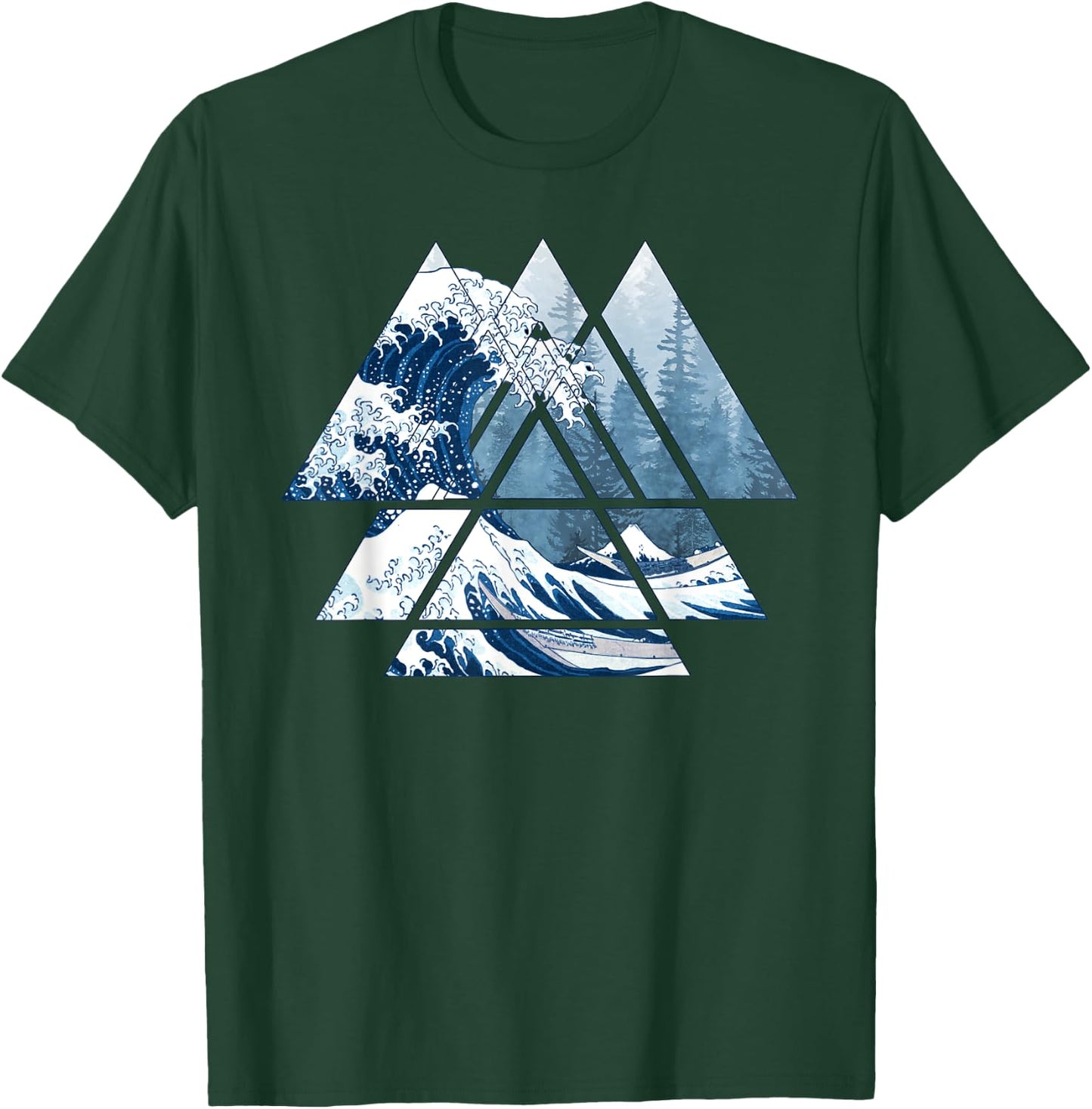 The Great Sacred Geometry Triangles - Misty Forest Wave T-Shirt - T-Shirt | Forest