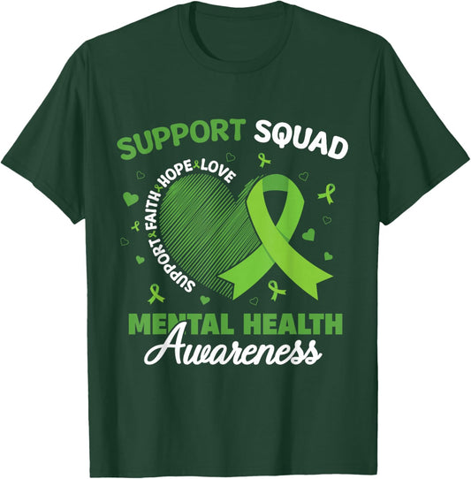 Support Squad Sunflower Hair Mental Health Awareness T-Shirt - T-Shirt | Forest