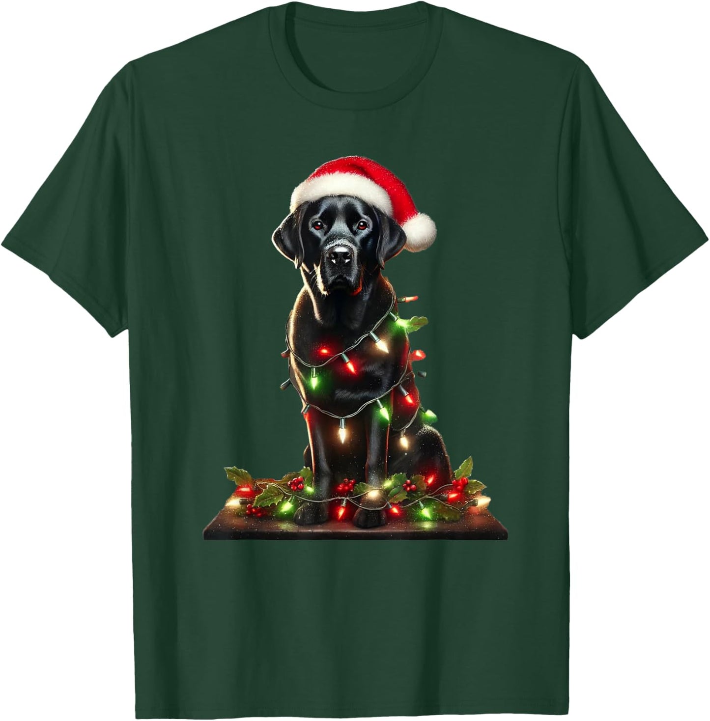 Funny Black Labrador Christmas Tree Light Pajama Dog Xmas T-Shirt - T-Shirt | Forest