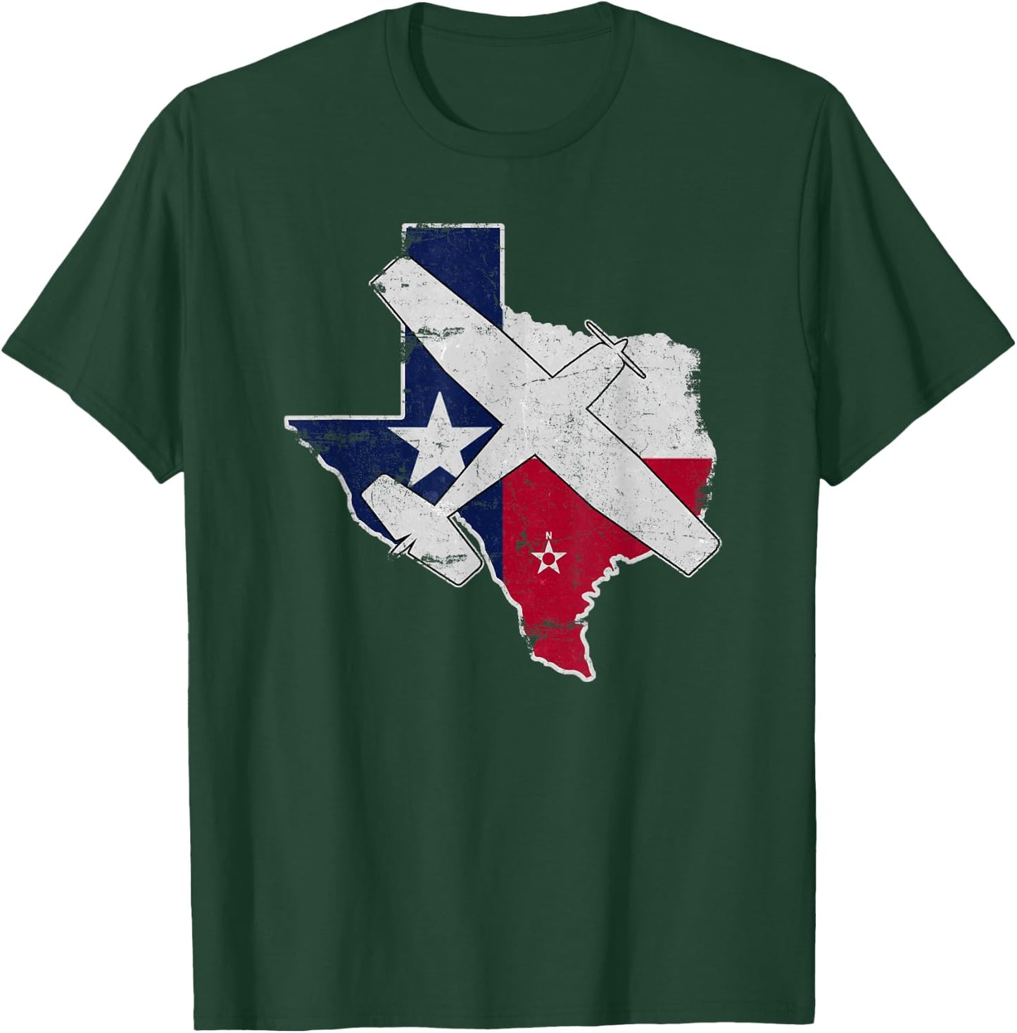 Texas Pilot State Flag C172 Skyhawk Airplane Vintage T-Shirt - T-Shirt | Forest