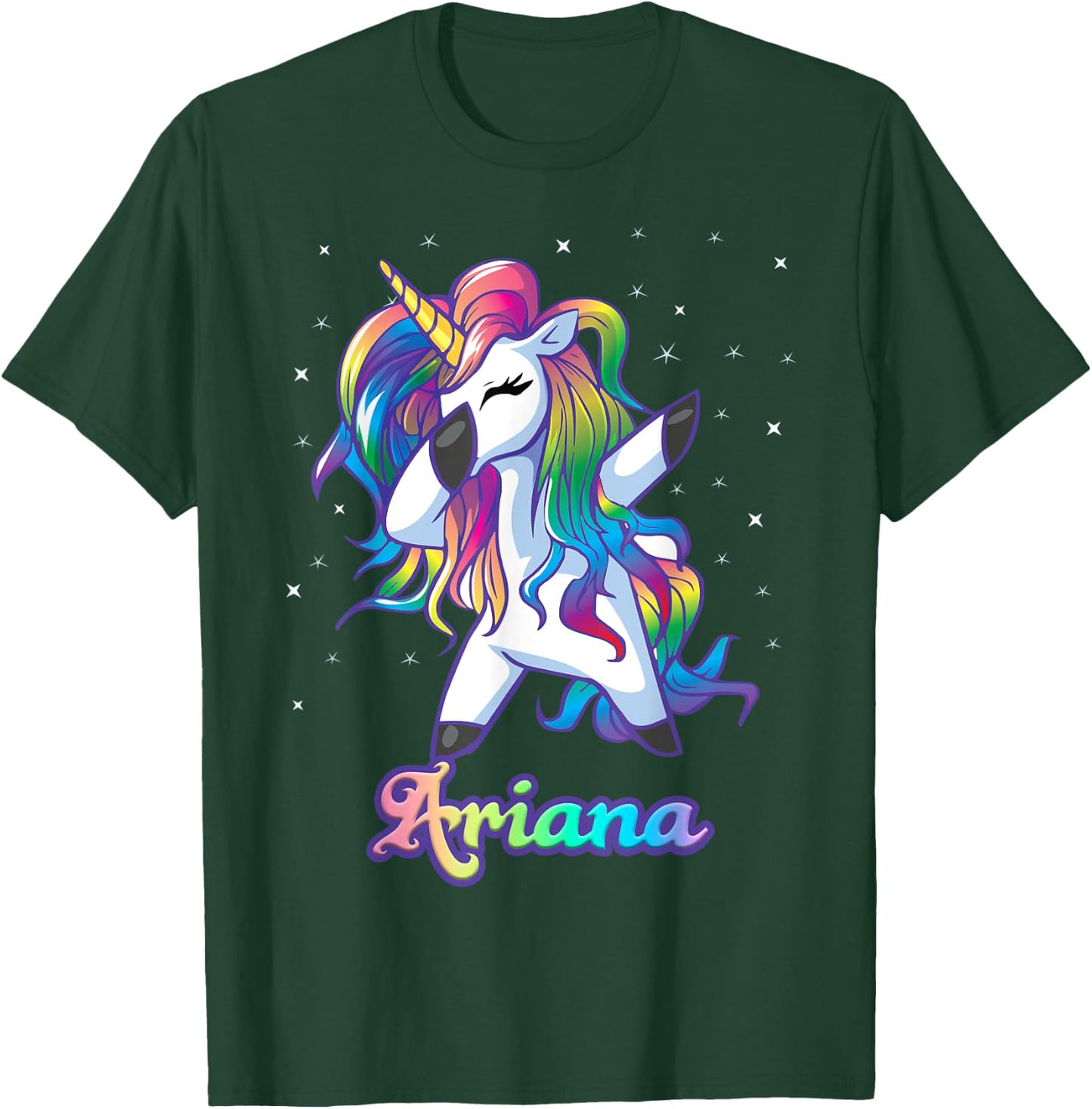 ARIANA Name Personalized Custom Rainbow Unicorn Dabbing T-Shirt - T-Shirt | Forest