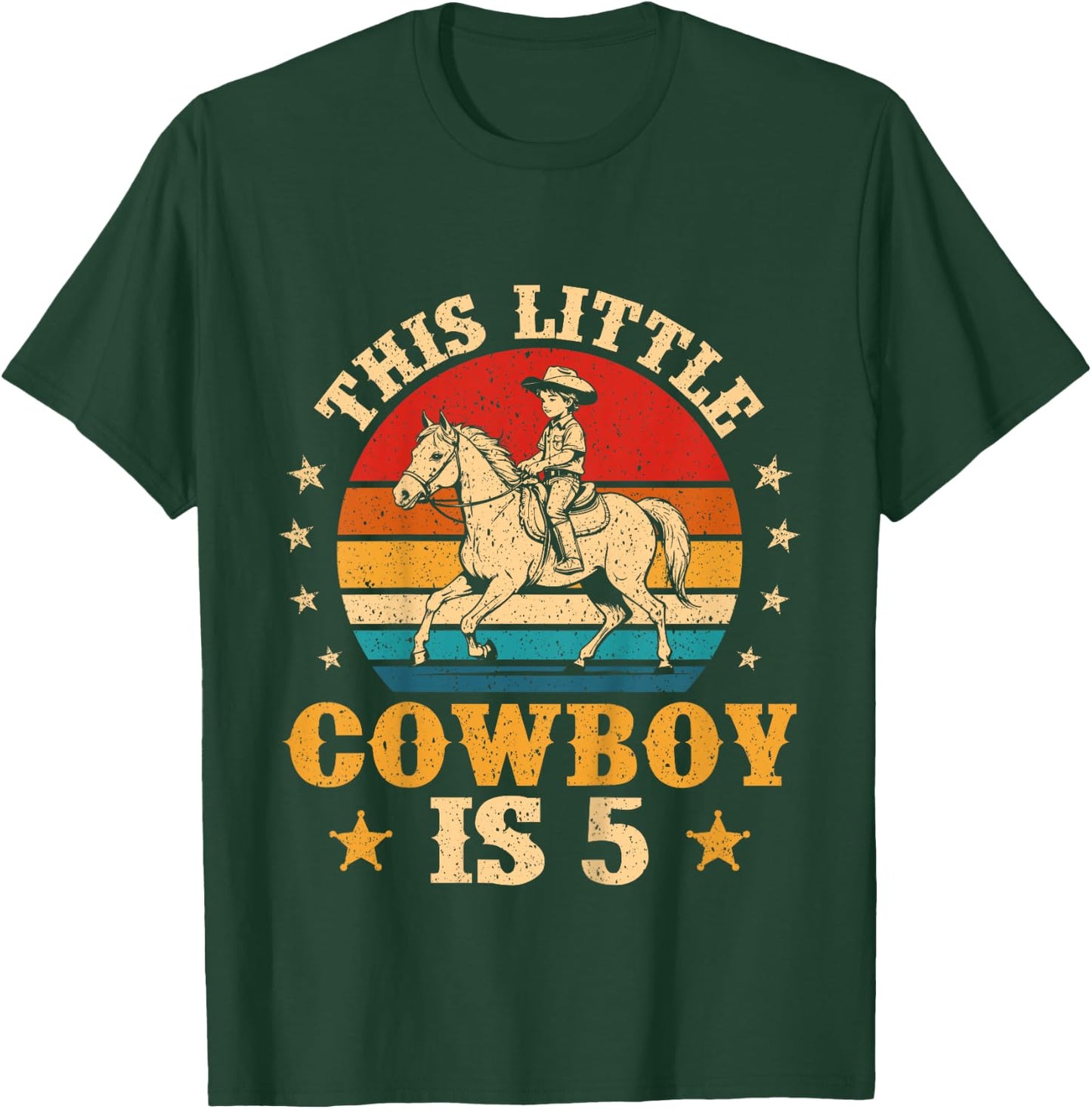 Kids 5th Birthday Cowboy 5 Year Old Boy Western Rodeo Horse Rider T-Shirt - T-Shirt | Forest