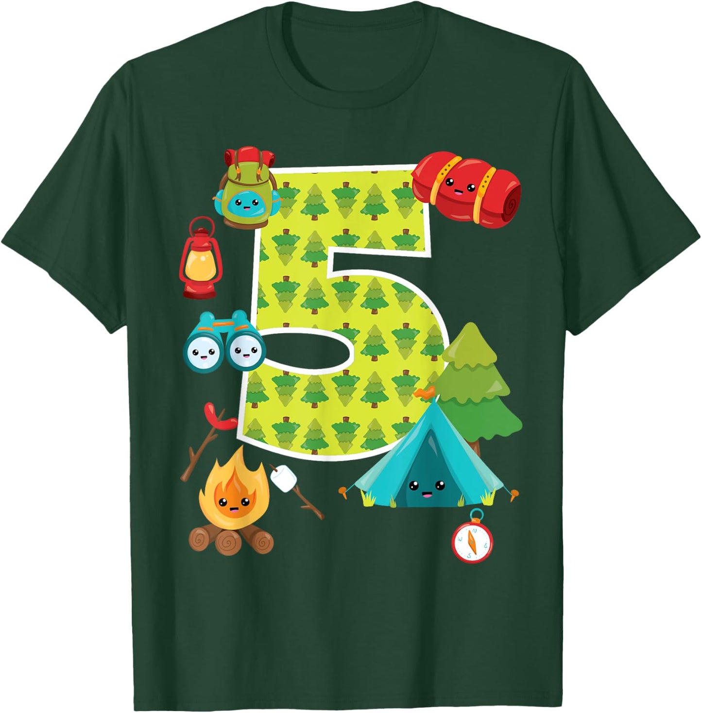 Camping Backyard Sleepover 5 Year Old 5th Birthday Party T-Shirt - T-Shirt | Forest
