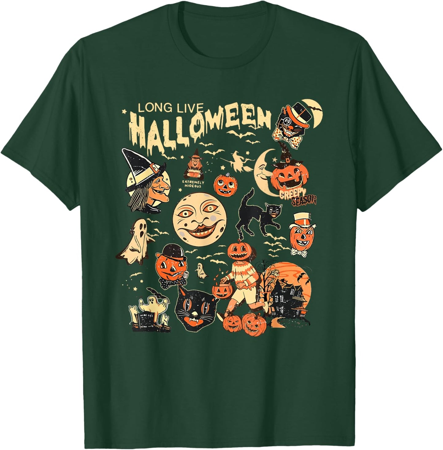 Long Live Halloween Funny Pumpkin Bat Halloween Black Cat T-Shirt - T-Shirt | Forest