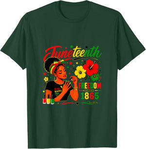 Juneteenth Freedom Since 1865 Black Pride Messy bun Lady T-Shirt - T-Shirt | Forest