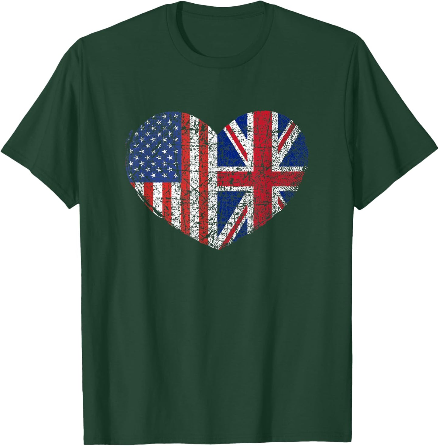 USA United Kingdom Heart - Dual Citizenship Flag Gift T-Shirt - T-Shirt | Forest