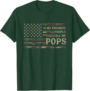 My Favorite People Call Me Pops Father's Day Camo USA Flag T-Shirt - T-Shirt | Forest