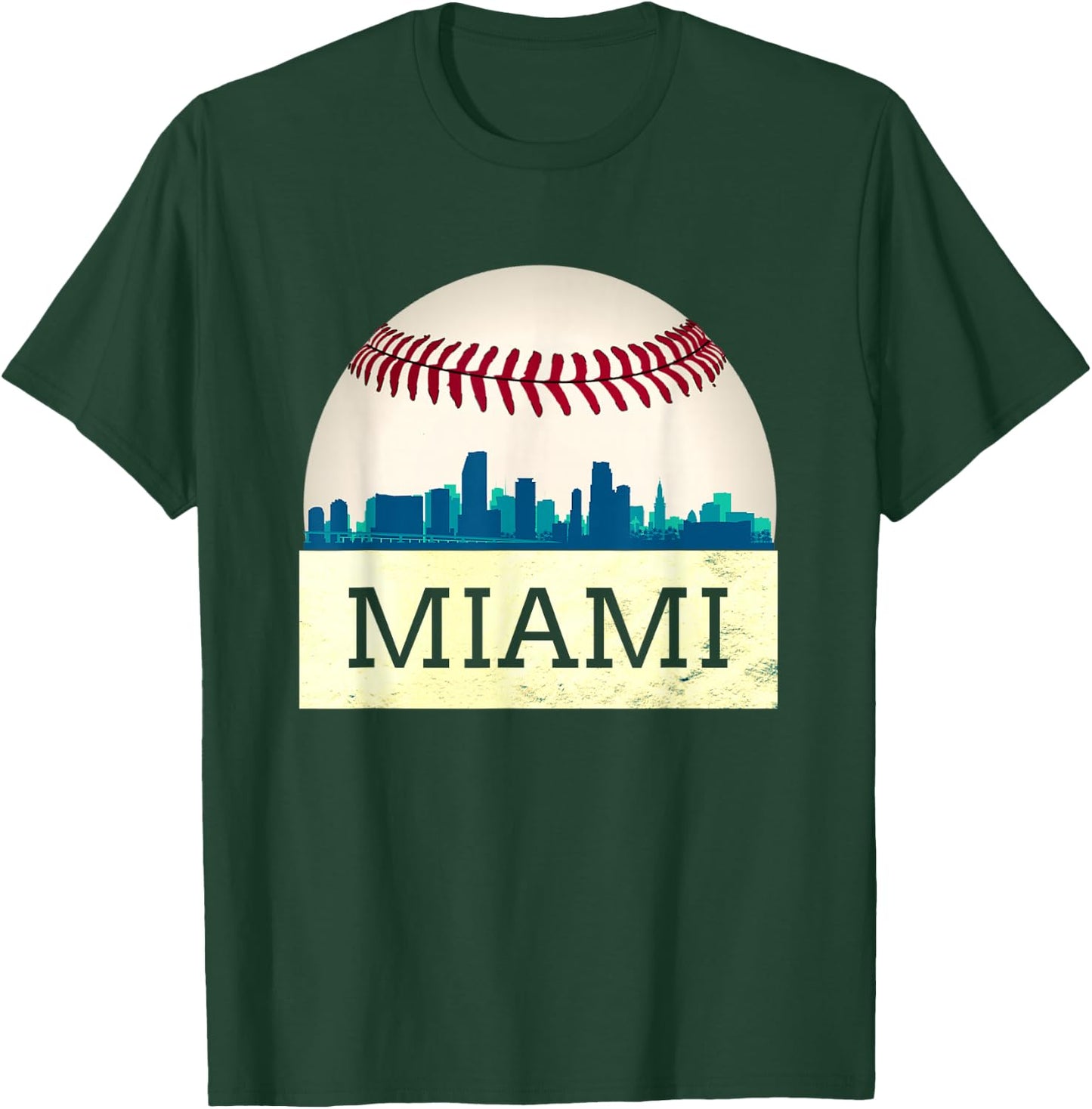 Miami Baseball Dress Cool Marlin Skyline on Giant Ball T-Shirt - T-Shirt | Forest