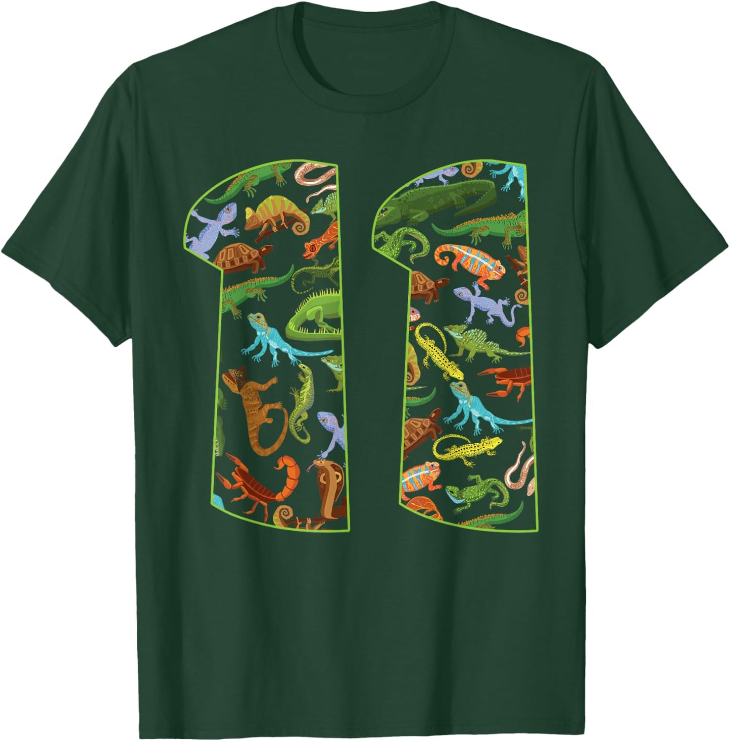 Cool 11 Reptile Theme 11th Birthday Party 11 Years Old T-Shirt - T-Shirt | Forest