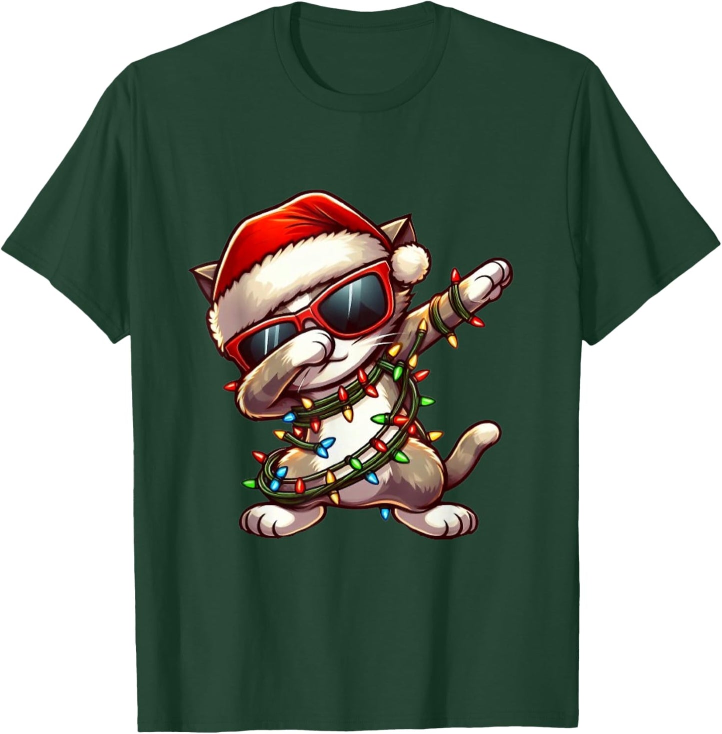 Funny Christmas Cat Dabbing Cute Meowy Xmas Men Women Cat T-Shirt - T-Shirt | Forest