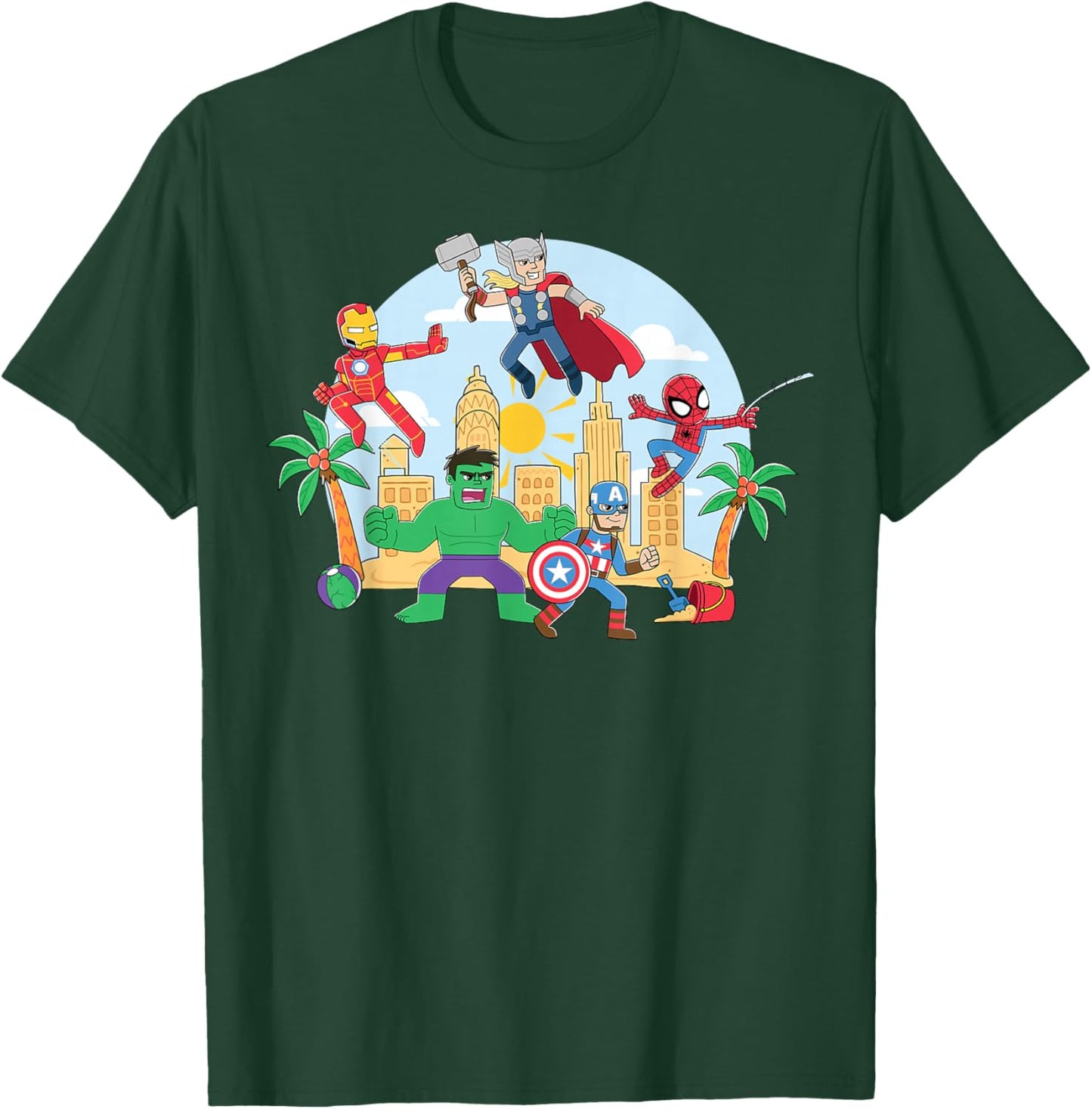 Marvel Super Heroes Avengers & Spider-Man Summer Beach T-Shirt - T-Shirt | Forest