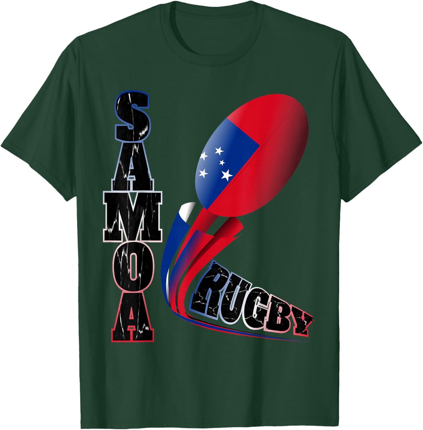 Samoa Rugby Fan Distressed Marbled Text Graphic T-Shirt - T-Shirt | Forest