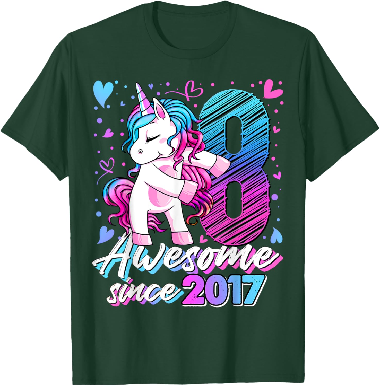 8 Year Old Unicorn Gifts For Girls 8th Birthday Girl Party T-Shirt - T-Shirt | Forest