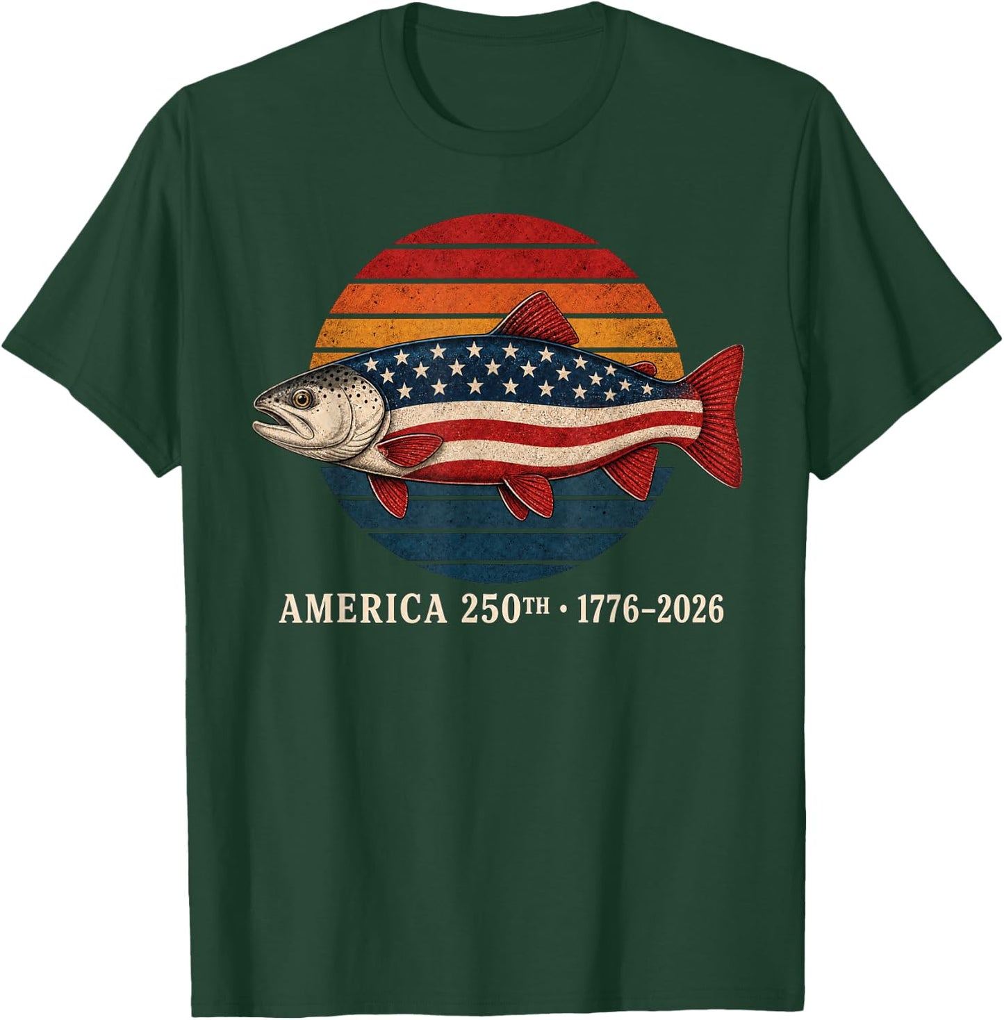 250 America Years 1776 2026 Fishing USA Flag 250th Birthday T-Shirt - T-Shirt | Forest