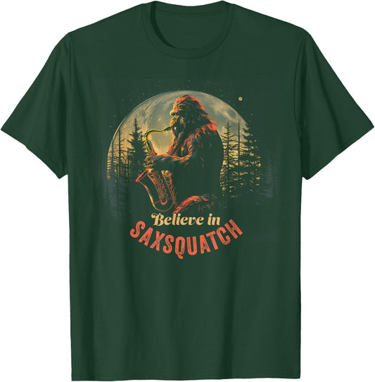 Yeti Bigfoot Playing Saxophone Sax-Squatch T-Shirt - T-Shirt | Forest