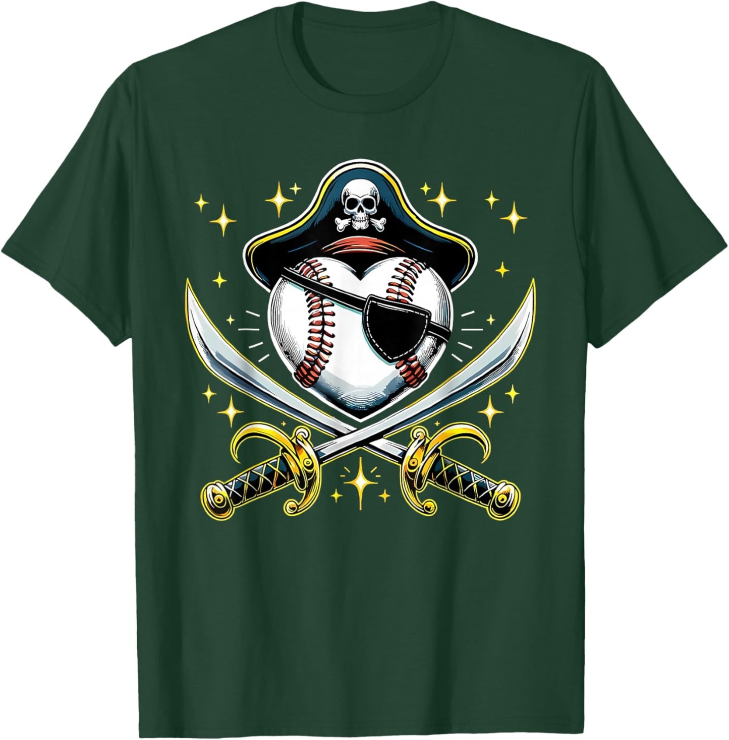 Baseball Pirate Hat Halloween Sports Fan Player Kids Boys T-Shirt - T-Shirt | Forest