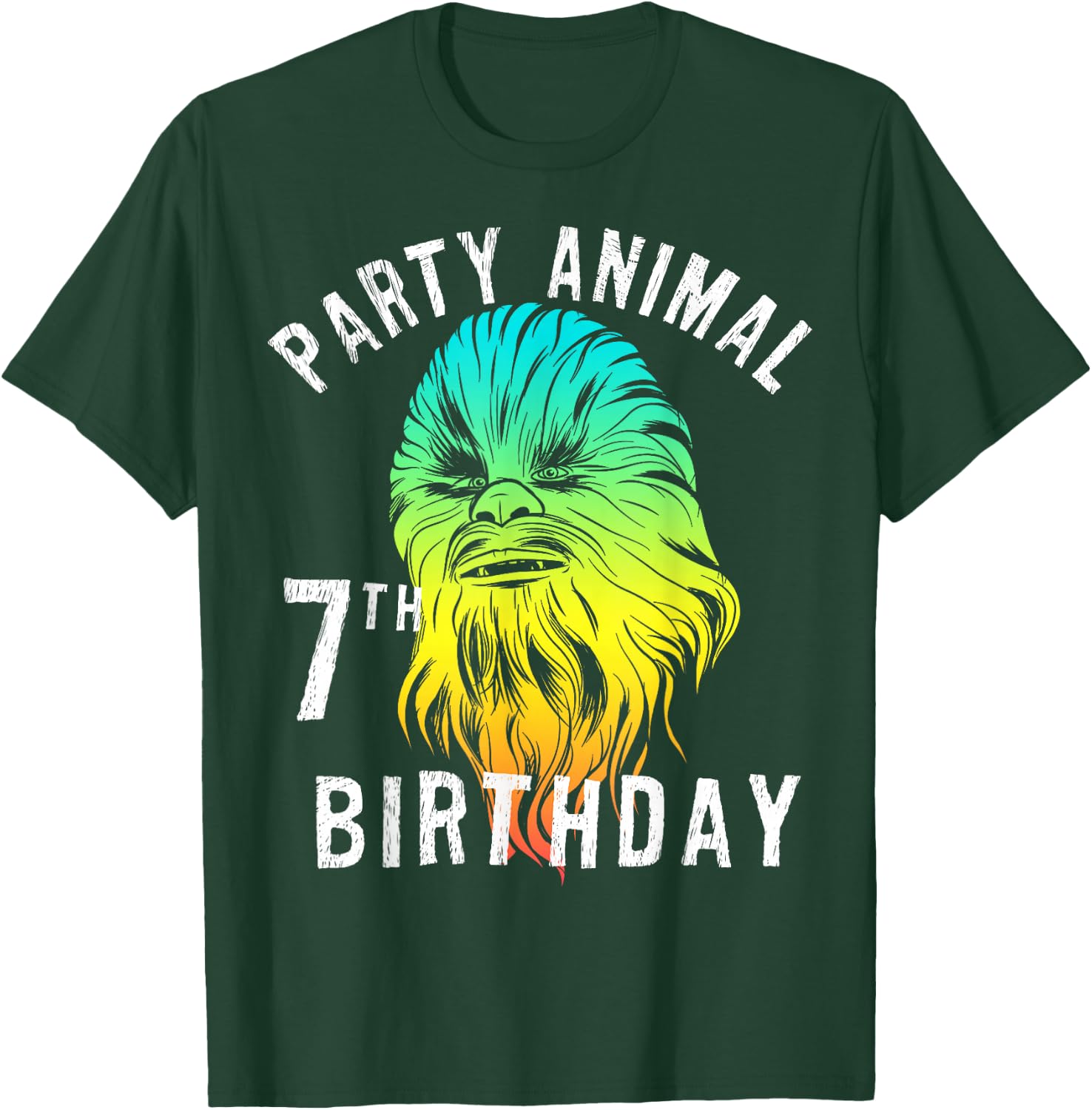 Star Wars Chewie Party Animal 7th Birthday Color Portrait T-Shirt - T-Shirt | Forest
