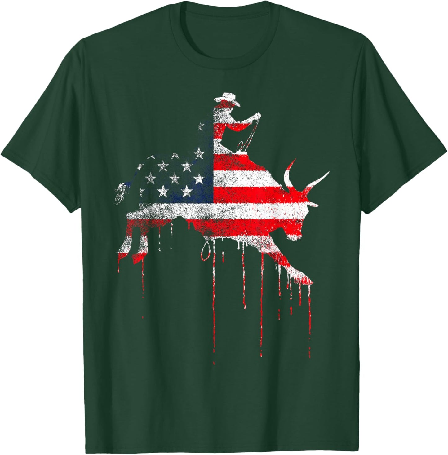 Rodeo Country Western Texas Barrel Racer American Flag USA T-Shirt - T-Shirt | Forest