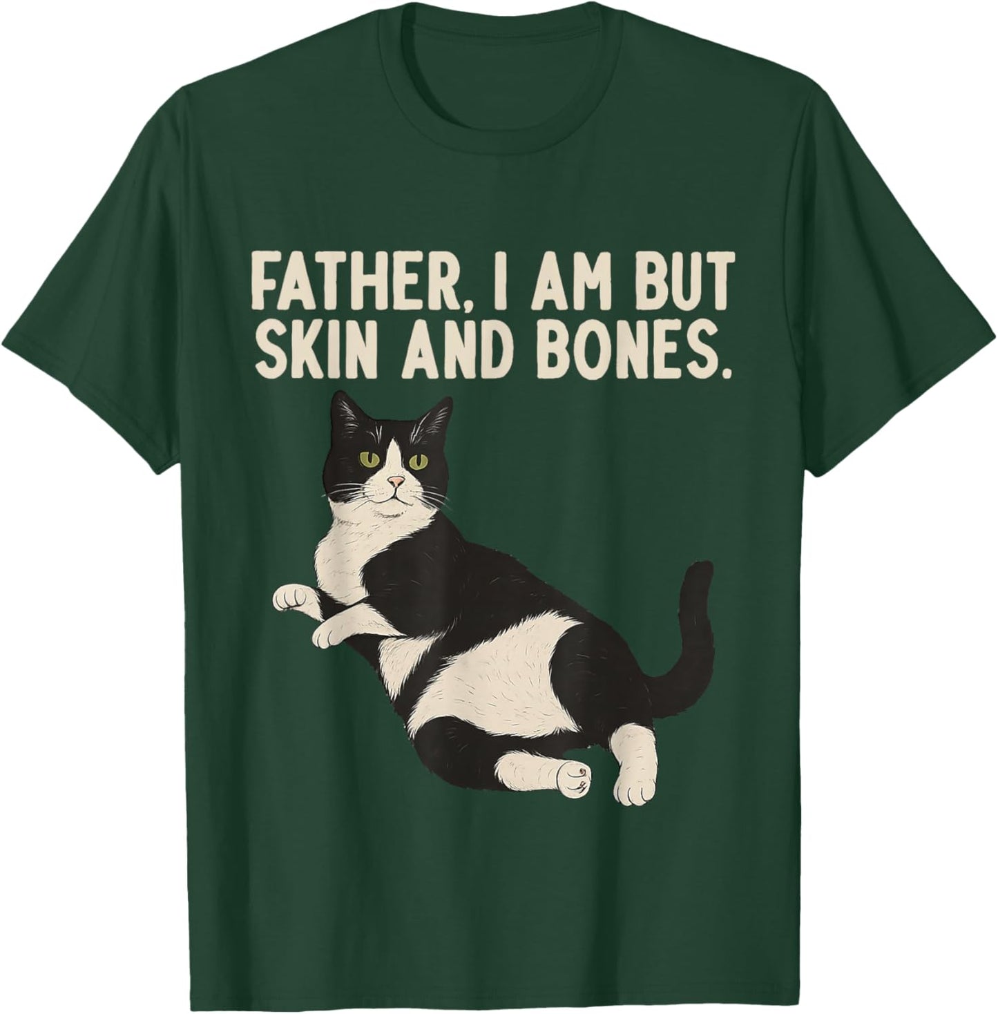 Father, I Am But Skin and Bones Vintage Tuxedo Cat T-Shirt - T-Shirt | Forest